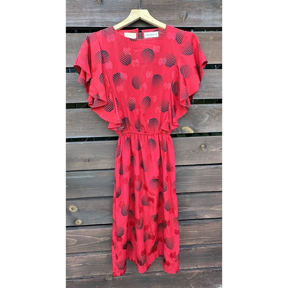 Vtg Nina Piccalino Polka Dot Red Heart Ruffle Top Swing Dress Size Small 5/6